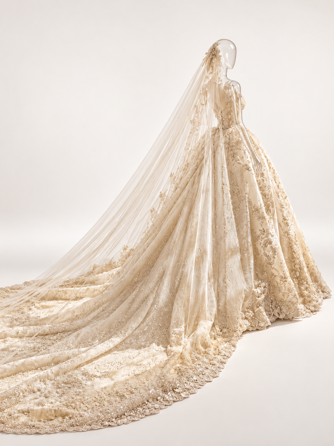Illustrative studio view of Golden light on a transparent mannequin