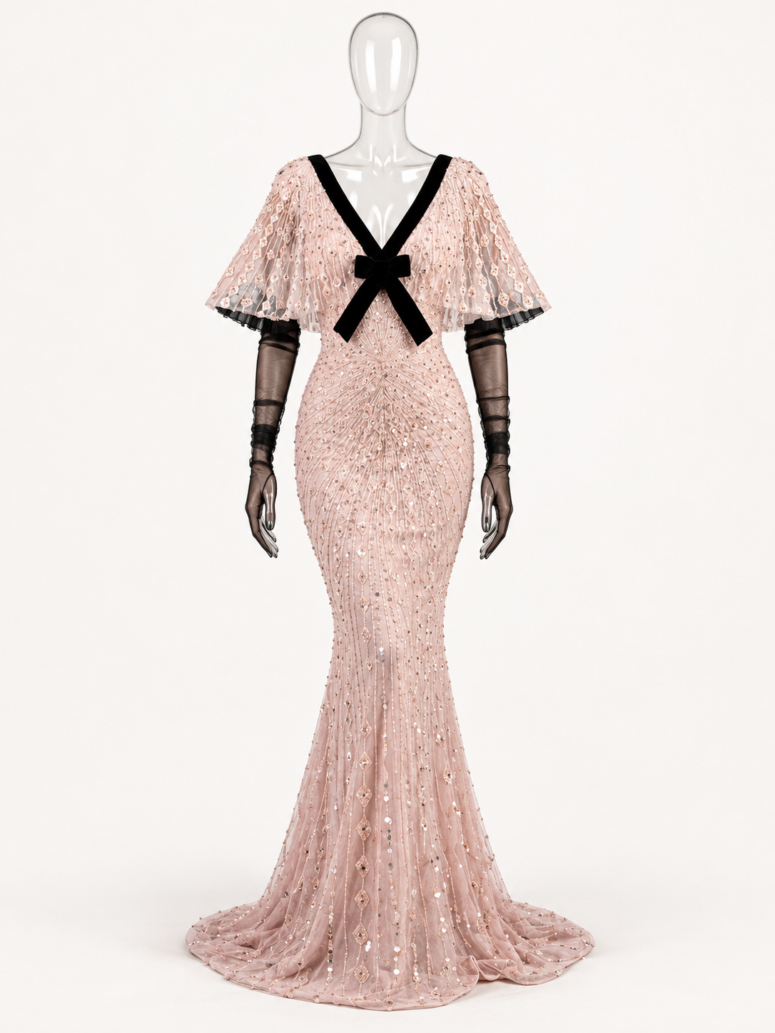 Illustrative studio view of Rose on a transparent mannequin