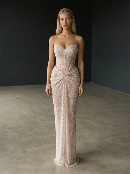 Champagne Sparkle Strapless Corset Dress